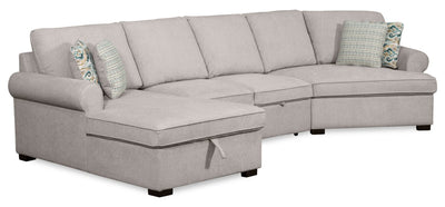 Scott Living Haven 3-Piece Right-Facing Chenille Fabric Cuddler Sleeper Sectional with Storage - Grey | Sofa-lit sectionnel enveloppant de droite Haven de Scott Living 3 pièces en tissu de chenille avec rangement - gris