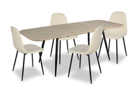 Ensemble de salle à manger Joss 5 pièces avec table et 4 chaises - rallonge papillon 63 po à 86,5 po (L), métal - naturel et blanc