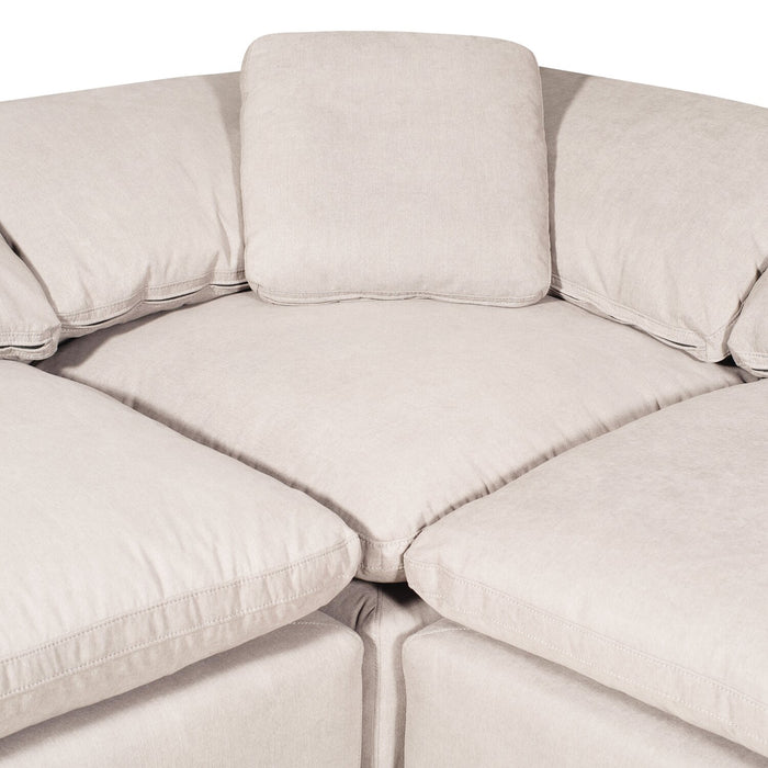 Sofa sectionnel modulaire Eclipse 5 pièces en tissu d’apparence lin avec coussins réversibles en duvet et plumes - blanc lin