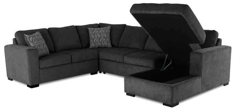 Sofa-lit sectionnel de droite Legend 4 pièces fabriqué au Canada en tissu de chenille avec fauteuil long de rangement - gris poivre
