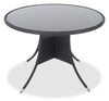 Table Arizona pour la terrasse à l’extérieur - osier en résine tressé à la main, dessus de table rond en verre trempé, résistante aux rayons UV et aux intempéries - noire