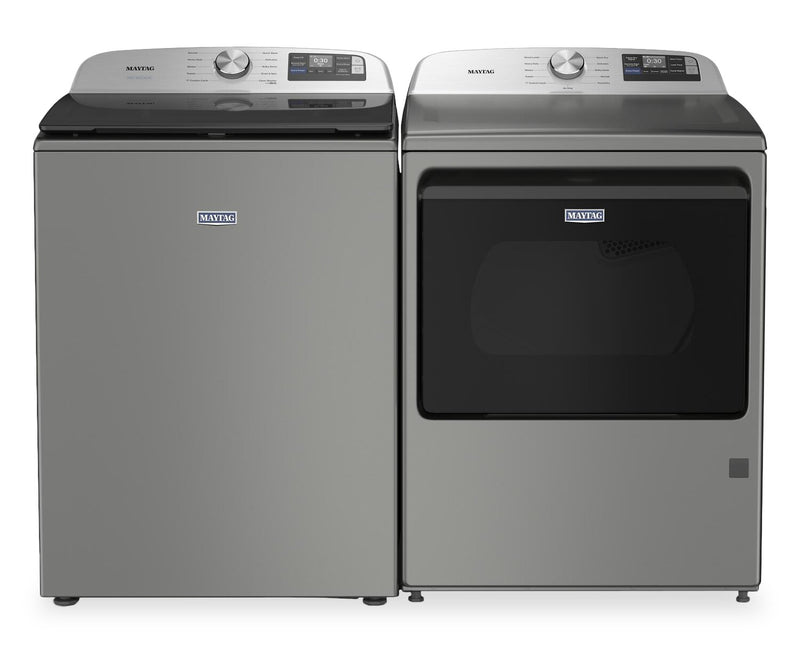Laveuse intelligente à chargement par le haut de 6,0 pi³ et sécheuse électrique de 7,4 pi³ de Maytag - argenté radieux