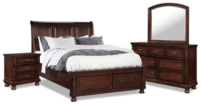 Chelsea 6pc Bedroom Set with Storage Bed, Dresser, Mirror & Nightstand, Cherry Brown - Queen Size | Ensemble de chambre à coucher Chelsea 6 pièces avec lit de rangement, commode, miroir et table de nuit, brun cerisier - format grand lit