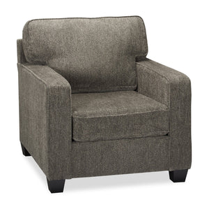 Fauteuil Lennox de 35 po fabriqué au Canada en tissu de chenille avec coussins réversibles et accoudoirs rectilignes - gris