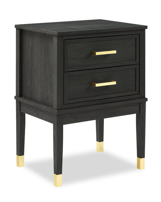 Table de nuit Alia de 18 po (l) x 25,75 po (H) à 2 tiroirs avec touche dorée - noire