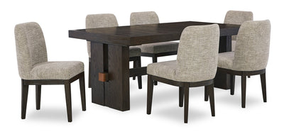 Metro 7pc Dining Set with Table & 6 Chairs; 72-90"W Extension, Trestle Base - Brown | Ensemble de salle à manger Metro 7 pièces avec table, rallonge de 72 po à 90 po (L), base à tréteaux et 6 chaises - brun
