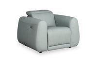 Fauteuil à inclinaison électrique Gianna de 40 po en cuir véritable avec appuie-tête électrique et port USB - bleu spa