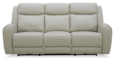 Reign 87" Top-Grain Genuine Leather Power Reclining Sofa with USB Ports - Deltona Moonshine Taupe | Sofa à inclinaison électrique Reign de 87 po en cuir véritable de qualité supérieure avec ports USB - taupe clair de lune Deltona