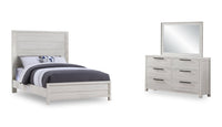 Ensemble de chambre à coucher Haven 5 pièces blanc avec lit à panneaux, commode et miroir - format grand lit