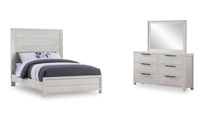 Haven 5pc Bedroom Set with Panel Bed, Dresser & Mirror, White - Queen Size | Ensemble de chambre à coucher Haven 5 pièces blanc avec lit à panneaux, commode et miroir - format grand lit