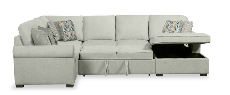 Sofa-lit sectionnel de droite Haven de Scott Living 4 pièces en tissu de chenille avec fauteuil long de rangement - bleu écume de mer