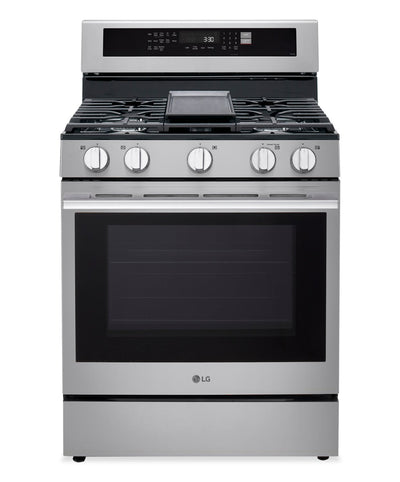 LG 6.3 Cu. Ft. Smart Gas Range with Air Fry – Fingerprint Resistant Stainless Steel - LRGN6325X | Cuisinière intelligente à gaz LG de 6,3 pi3 avec friture à air - acier inoxydable résistant aux traces de doigts - LRGN6325X