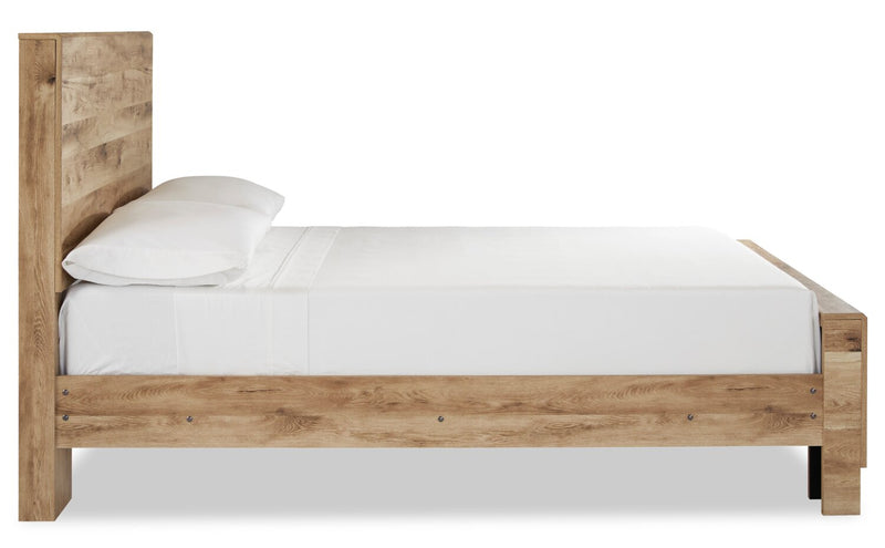 Lit à panneaux Derekson avec tête de lit et cadre de lit, naturel - format lit double