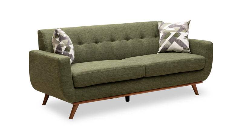 Sofa Freeman de Kort & Co. de 80 po de format condo en tissu d’apparence lin avec base et pattes en bois - vert avocat
