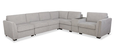 Vault 6-Piece Sectional with Sofa Bed Loveseat and Three Storage Chairs - Grey | Sofa sectionnel Vault 6 pièces avec causeuse-lit et 3 fauteuils longs de rangement - gris