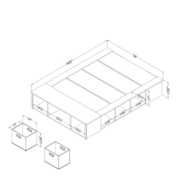 Lit plateforme Everley avec rangement et paniers intégrés, blanc - format lit double
