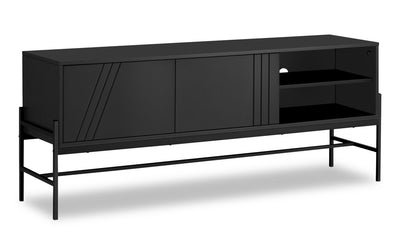 Jae 59" Modern TV Stand with Storage and Cable Management for TVs up to 65"- Black|Meuble pour téléviseur moderne Jae de 59 po avec rangement et système de gestion des câbles pour téléviseurs jusqu’à 65 po - noir