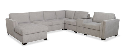 Vault 6-Piece Left-Facing Sectional with Sofa Bed Loveseat, Two Storage Chairs and Storage Chaise - Grey | Sofa sectionnel de gauche Vault 6 pièces avec causeuse-lit, 3 fauteuils de rangement et fauteuil long de rangement - gris
