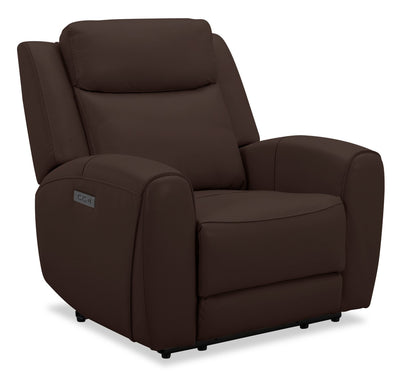 Reign 41.25" Top-Grain Genuine Leather Power Reclining Chair with USB Port - Silverado Chocolate Brown | Fauteuil à inclinaison électrique Reign de 41,25 po en cuir véritable de qualité supérieure avec port USB - brun chocolat Silverado