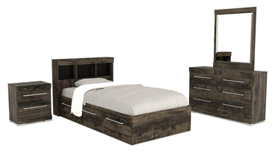 Riley Mates Bed 6pc Set with Bookcase Headboard, Dresser, Mirror & Nightstand, Grey - Twin Size | Ensemble lit matelot Riley 6 pièces avec tête de lit bibliothèque, commode, miroir et table de nuit, gris - format lit simple