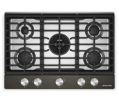 KitchenAid 30" Gas-on-Metal Cooktop with Integrated Wok Grates – Black Ore - KCGK530SBE | Surface de cuisson KitchenAid de 30 po au gaz sur métal avec grilles pour wok intégrées – Black Ore - KCGK530SBE
