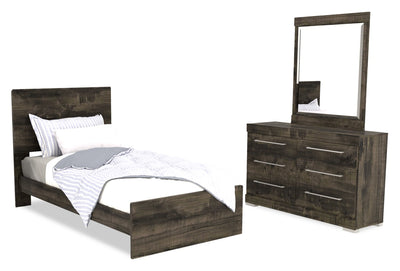 Riley 5pc Bedroom Set with Panel Bed, Dresser & Mirror, Made in Canada, Grey - Twin Size | Ensemble de chambre à coucher Riley 5 pièces avec lit à panneaux, commode et miroir, fabriqué au Canada, gris - format lit simple