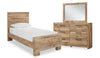 Ensemble de chambre à coucher Derekson 5 pièces pour enfants avec lit à panneau, commode et miroir, naturel - format lit simple