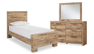 Ensemble de chambre à coucher Derekson 5 pièces pour enfants avec lit à panneau, commode et miroir, naturel - format lit simple