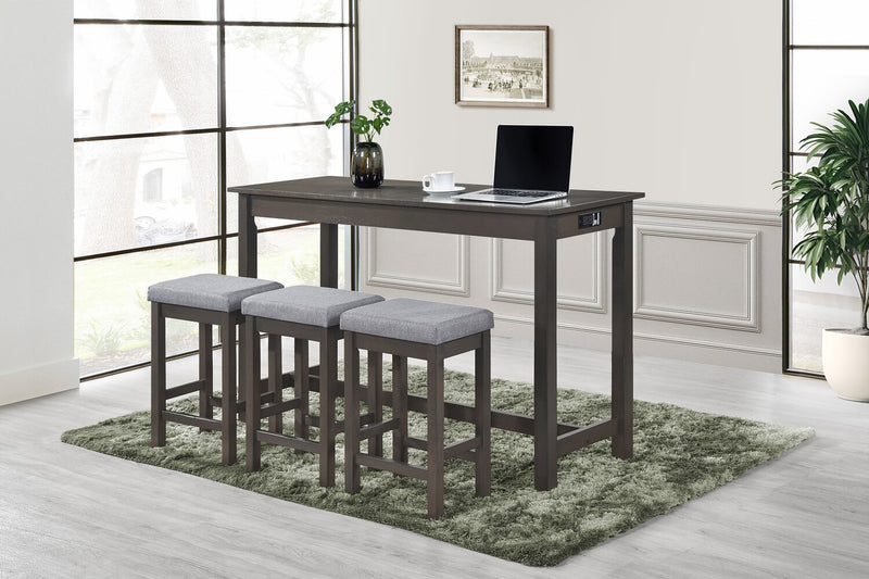 Table de salon moderne Noah de 60 po avec 3 tabourets de hauteur comptoir et ports USB - grise