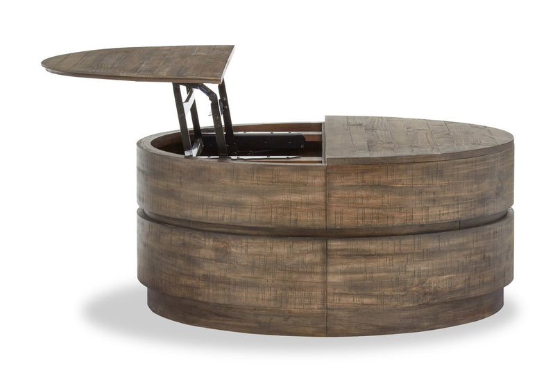 Table à café ronde rustique Elm de 40 po en pin avec dessus relevable - brune