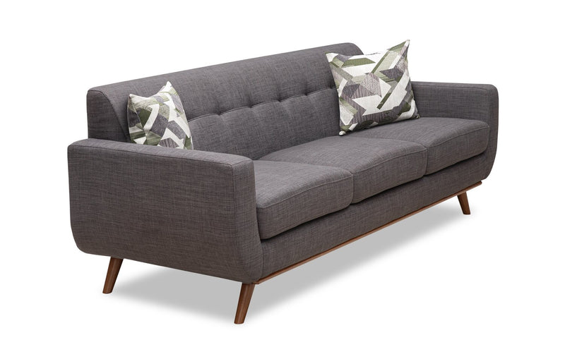 Sofa Freeman Kort & Co. de 88 po en tissu d’apparence lin avec pattes en bois et coussins de dossier capitonnés - gris anthracite