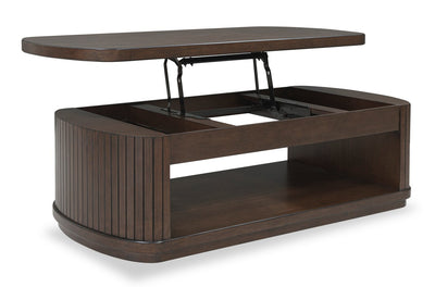 Vernon 56” Modern Solid Wood Lift Top Coffee Table with Storage, Shelf and Casters - Dark Brown | Table à café moderne Vernon de 56 po en bois massif avec dessus relevable, rangement, tablette et roulettes - brun foncé