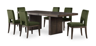 Zelda 7pc Dining Set with Table & 6 Chairs, 78-96"W - Green & Espresso Brown | Ensemble de salle à manger Zelda 7 pièces avec table de 78 po à 96 po (L) et 6 chaises - vert et brun espresso