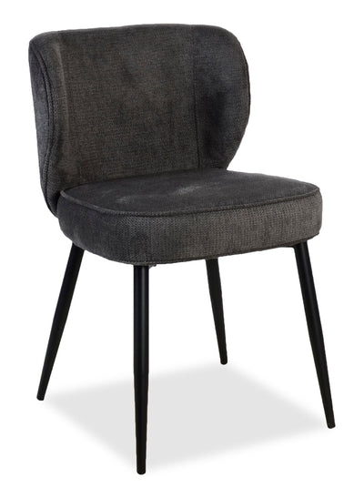 Sara Wing-Back Dining Chair with Polyester Fabric, Metal - Grey | Chaise de salle à manger Sara à oreilles en tissu de polyester et en métal - grise