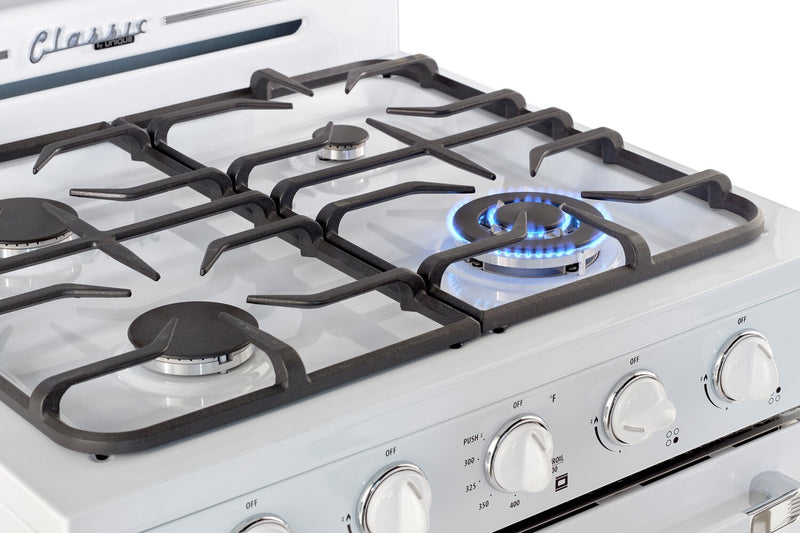 Cuisinière à gaz propane Classic Rétro hors réseau par Unique de 30 po et de 3,9 pi3 - blanc guimauve - UGP-30CR OF2 W