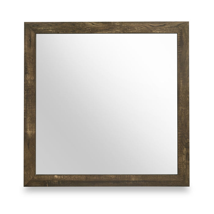 Ensemble de chambre à coucher Silas 6 pièces brun rustique avec lit plateforme, commode, miroir, table de nuit et éclairage à DEL - format très grand lit