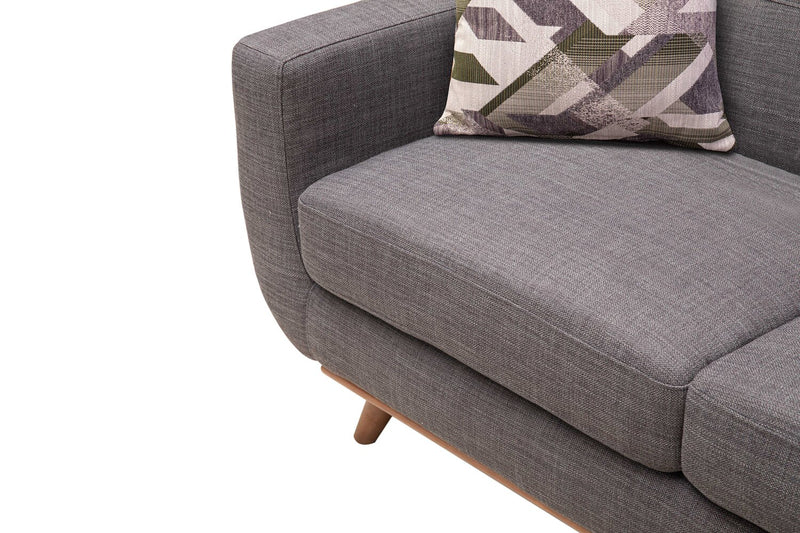 Sofa Freeman Kort & Co. de 88 po en tissu d’apparence lin avec pattes en bois et coussins de dossier capitonnés - gris anthracite