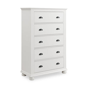 Commode verticale de chambre à coucher Ella de 36 po (L) x 53 po (H) à 5 tiroirs - blanche