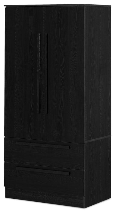 Commode verticale Alex de 33 po (L) x 68,5 po (H) à 2 tiroirs avec armoire de rangement pour la chambre à coucher - noire