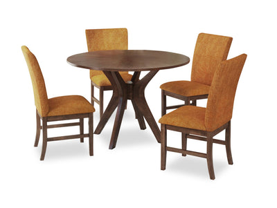 Rain 5pc Dining Set with Table & 4 Orange Chairs, 45"W Round - Orange/Brown | Ensemble de salle à manger Rain 5 pièces avec table ronde de 45 po (L) et 4 chaises oranges - orange et brun