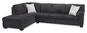 Sofa-lit sectionnel de gauche Morgan 2 pièces fabriqué au Canada en tissu de chenille avec coussins décoratifs - gris