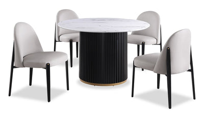 Kort & Co. Capri 5pc Dining Set with Table & 4 Vegan Leather Chairs, Pedestal Base, 47"W Round - Taupe | Ensemble de salle à manger Capri de Kort & Co. 5 pièces avec table ronde de 47 po (L), base piédestal et 4 chaises en cuir végétalien - taupe