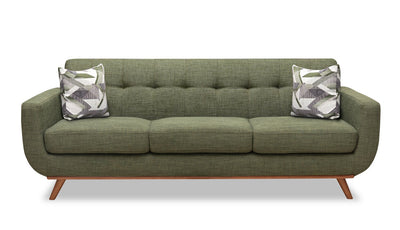 Kort & Co. Freeman 88" Linen-Look Fabric Sofa with Wood Base and Tufted Back Cushions - Avocado Green | Sofa Freeman Kort & Co. de 88 po en tissu d’apparence lin avec pattes en bois et coussins de dossier capitonnés - vert avocat