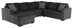 Sofa-lit sectionnel de gauche Legend 4 pièces fabriqué au Canada en tissu de chenille avec fauteuil long de rangement - gris poivre