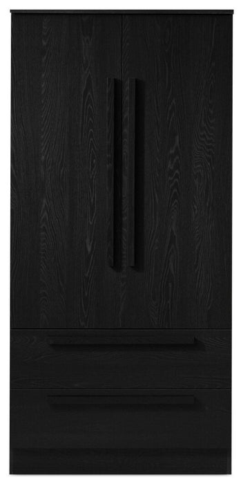 Commode verticale Alex de 33 po (L) x 68,5 po (H) à 2 tiroirs avec armoire de rangement pour la chambre à coucher - noire