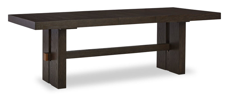 Table de salle à manger Metro de 72 po à 90 po (L) avec rallonge et base à tréteaux - brune