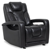 Fauteuil à inclinaison électrique Kenzo de 35 po en tissu d’apparence cuir avec appuie-tête électrique, repose-pieds et port USB - noir