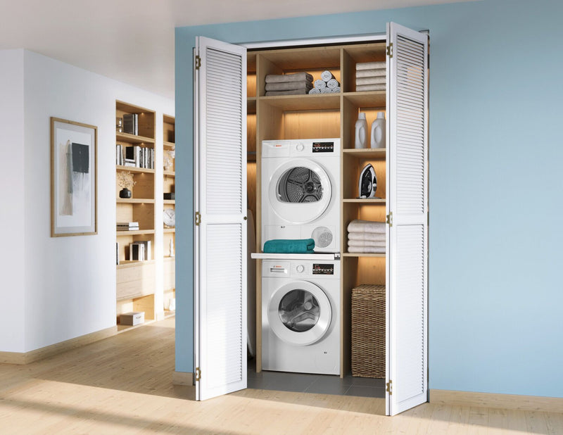 Laveuse à chargement frontal 2,2 pi³ et sécheuse par condensation de 4 pi³ de série 300 de Bosch