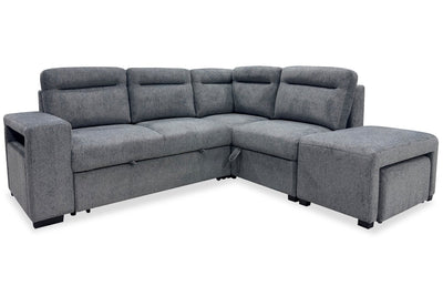 Coast 3-Piece Right-Facing Fabric Sleeper Sectional with Storage and Ottoman - Smoke | Sofa-lit sectionnel de droite Coast 3 pièces en tissu avec rangement et pouf - fumée