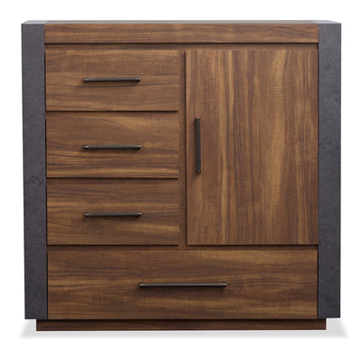 Scott Living Dante Bedroom 4-Drawer Chest with Storage Cabinet, 46"W x 45"H - Brown | Scott Living Commode verticale Dante de 46 po (L) x 45 po (H) à 4 tiroirs avec armoire de rangement pour la chambre à coucher - brune